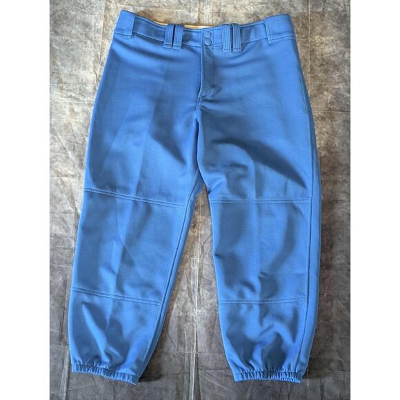 Mizuno Women’s L Softball Pants Blue Elastic Bottom Belt Loop Pockets Zip Snap - Picture 1 of 5